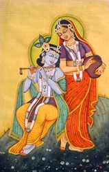 Pintura en miniatura de Radha Krishna, India