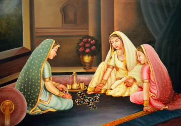 Pintura al óleo sobre lienzo Mujeres jugando al chopad