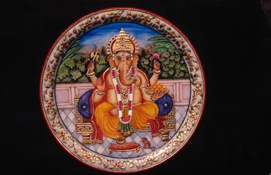 Pintura de Ganesh Ganpati Dios en la placa de mármol