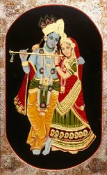 Pintura de Dios Krishna y su mayor devota Radha, India