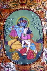 Radha Krishna Pintura en miniatura sobre papel