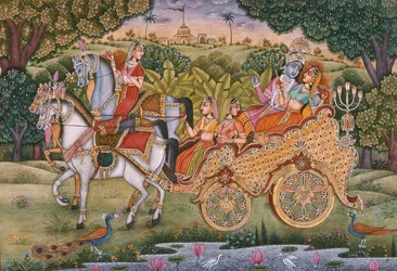 Radha y Krishna (gouache y acuarela sobre papel)