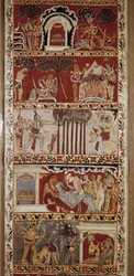 Escenas del Ramayana, poema épico compuesto en el siglo VI por Valmiki y que cuenta la leyenda de Rama. Bengala Occidental. Biblioteca Victoria y Alberto. Londres