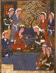 Arte islámico: La corte de un rey. Primer folio de un manuscrito de estilo safávida (1502-1722) (Irán) 1650