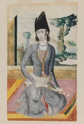 Príncipe Qajar sentado (lápiz y acuarela opaca sobre papel)