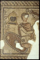 Mosaico que representa la armadura del rey David y Goliat (azulejos)