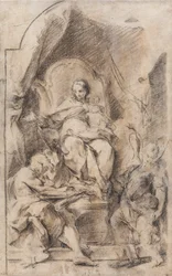 Adoración de la Virgen y el Niño con St.
Jerónimo y un ángel de la guarda (Carboncillo y tiza sobre papel)