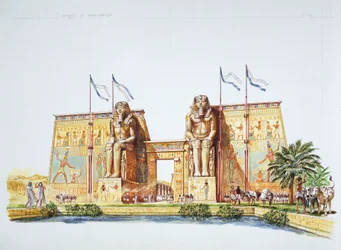 Antigua Tebas - reconstrucción de las estatuas de Amenhotep III, conocidas como los Colosos de Memnón, en la época de Ramsés II