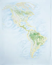 Mapa físico de América (litografía en color)