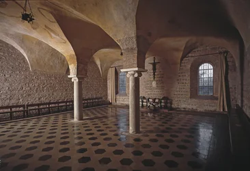 Vista de la sala capitular de la iglesia de San Vicente y San Anastasio, Abadía de Tre Fontane