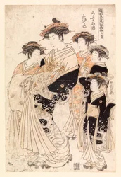 Cinco mujeres japonesas (xilografía en color)