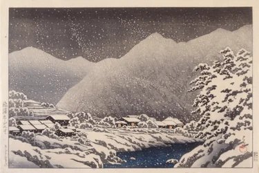 El valle de Hida en invierno (tinta)