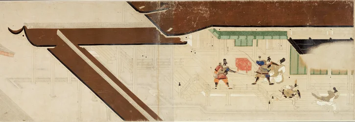 Relato ilustrado de la rebelión de Heiji (1159-1160) (Visite imperiale a Rokuhara) (Cuento ilustrado de la Guerra Civil, La visita imperial a Rokuhara) - Obra anónima, acuarela y tinta sobre papel, primer rollo