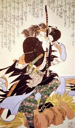 Guerrero del viejo Japón apuntando su arco