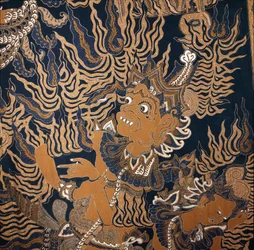 Batik javanés con un monstruo