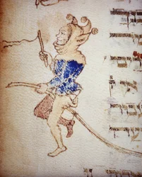 Un bufón de la corte. Manuscrito judío del siglo XIII. Biblioteca Palatina, Parma.