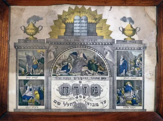 Misrach indicando la dirección de Jerusalén en casas judías - Impresión de Wenzel en Wissembourg, Alsacia - Museo de Arte y Tradiciones Populares de Marmoutier