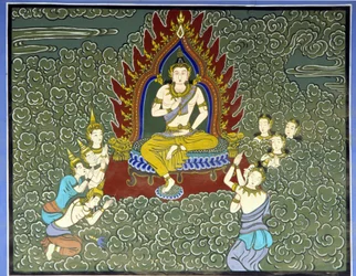 Adoración de Buda. Fresco en el Templo Yongju, región de Suwon, Corea