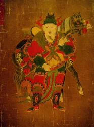 Mensajero del infierno con caballo, pintura sobre rollo de cáñamo, periodo Joseon (Choseon, Choson) (1392-1910), Corea. Museo Nacional de Seúl, República de Corea