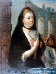 Retrato de una dama con velo negro sosteniendo un abanico