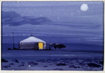 Yurta mongola, noche - Acuarela mongola