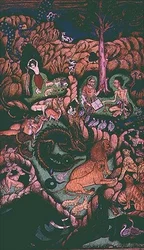 Laila y Majnun en un paisaje, Johnson Album X, no.10, c.1760-70 (gouache con oro en la hoja del álbum)