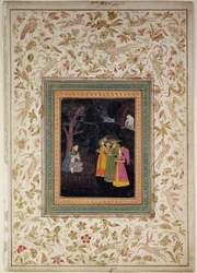 Sultan Ibrahim Adham of Balkh with Angels, Johnson Album VI, no.5, c.1770-80 (gouache con oro en la hoja del álbum)
