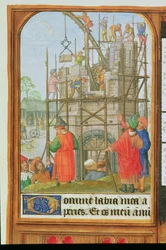 Añadir 35313 f.34 La construcción de la Torre de Babel, Brujas o Gante, c.1500 (vitela)