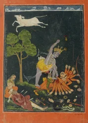 Parasurama matando a Karttavirya Arjuna, Chamba o Bilaspur, Himachal Pradesh, c.1750-60