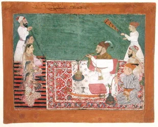 Rajah Deep Chand y amigos fumando una pipa, Bijapur, c.1760