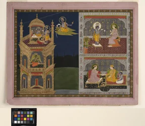 Vishnu se Acerca a una Torre Dorada en Garuda, c.1825