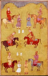 Arte islámico: el partido de polo. Miniatura persa de un manuscrito del poema épico «Shahnameh» (Shah Nama, Shahnama) (Libro de los Reyes) de Ferdowsi (Firdawsi, Ferdawsi o Firdousi, ca. 940 - alrededor de 1020), Biblioteca Nazionale, Nápoles