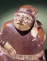 Recolector de cacao de cerámica, Cultura Nazca (detalle)