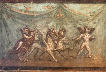 Cupidos y carro tirado por grifos, Herculano