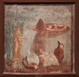 Estatua de Dioniso, cabeza de cabra y fruta, Herculano