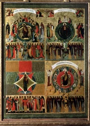 ""En ti se regocija toda la creación"" (In The Rejoice) icono ruso. Pintura del siglo XVI sobre madera Catedral de la Dormición del Kremlin, Moscú
