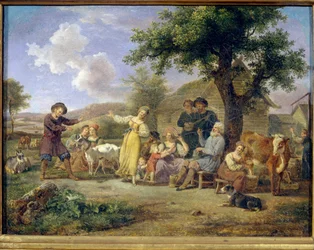 Fiestas campesinas. Pintura anónima, óleo sobre lienzo, segunda mitad del siglo XVIII. Arte ruso del siglo XVIII. Galería Estatal Tretyakov, Moscú.