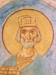 Rey David - Frescos antiguos rusos - Siglo XII - Fresco - Iglesia de San Jorge, Staraya Ladoga