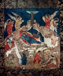 La nativite (Natividad) - Detalle de un sudario de un maestro ruso, lana, seda e hilos de oro y plata