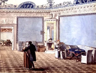 Sala de dibujo neoclásica azul en San Petersburgo