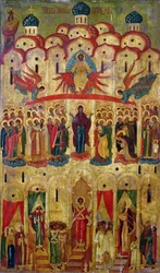 Icono Pokrov (temple sobre tabla)