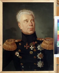 Retrato del explorador Almirante Ivan (Adam) Krusenstern (1770-1846) (Retrato del explorador Almirante I.Krusenstern). óleo sobre lienzo, alrededor de 1850, arte ruso del siglo XIX. Museo Estatal de la Marina Central, San Petersburgo.