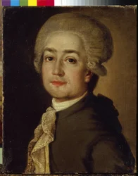 Retrato del compositor Fyodor Makarov (1756-1821) (Retrato del compositor Fyodor Fyodorovich Makarov). Pintura anónima, óleo sobre lienzo, hacia 1780. Arte ruso