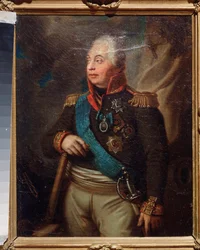 Retrato del Mariscal Príncipe Mikhail Kutuzov (M. Golenishchev-Koutuzov (Golenishchev Kutuzov) (1745-1813). (General en Jefe de los Ejércitos de Rusia, durante la Campaña Rusa (1812) por Napoleón Bonaparte (1769-1821). Pintura de un maestro ruso, hoy