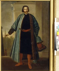 Retrato del príncipe Anikita Ivanovich Repnin (1668-1726). (Retrato del Príncipe A. I. Repnin). Soldado y político ruso, que se distinguió durante la Gran Guerra del Norte (1700-1721), luego se desempeñó como gobernador de Livonia y cercano y ferviente