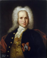 Retrato del científico, ingeniero militar e inventor Andrey Nartov (1683-1756). (Retrato del científico, ingeniero militar e inventor A. Nartov). Pintura anónima, óleo sobre lienzo, hacia 1725. Arte ruso