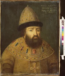 Retrato del Zar Alexis I Mikhailovich de Rusia (1629-1676). Pintura de un maestro ruso, óleo sobre lienzo, finales del siglo XVII. Antiguo arte ruso. Museo de Arte M. Kroshitsky, Sebastopol (Ucrania).