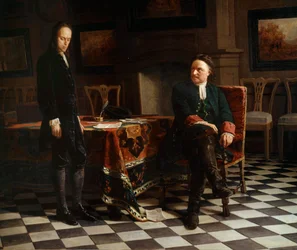 Retrato de Pedro I el Grande (1672-1725), zar ruso y su hijo Alexis (1690-1718). Pintura de la Escuela Rusa