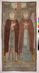 Príncipe San Pedro y Santa Fevronia de Murom (Santos Pedro y Fevronia de Murom) - Bordado eclesiástico de un maestro ruso, seda e hilos de oro y plata sobre lienzo