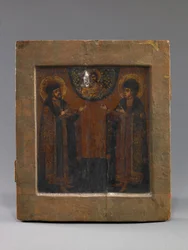 Santos Boris y Gleb, principios del siglo XVIII (temple y papel sobre madera)